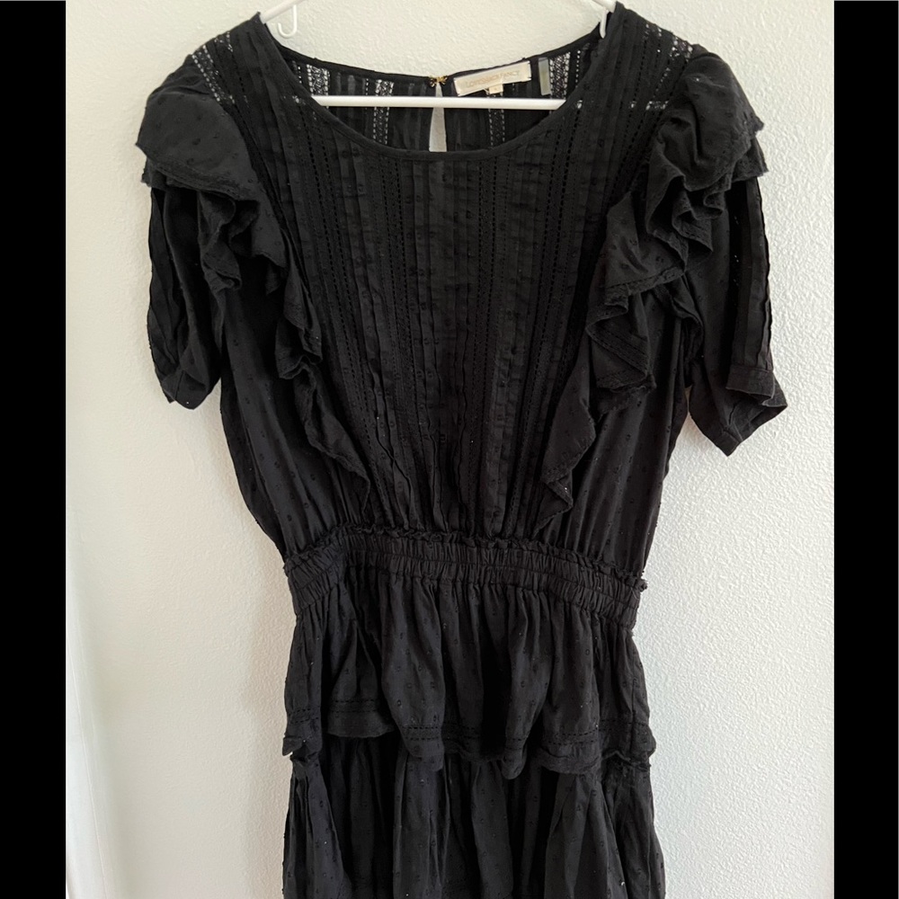 LoveShackFancy Natasha Short Sleeve Eyelet Mini Dress in Black